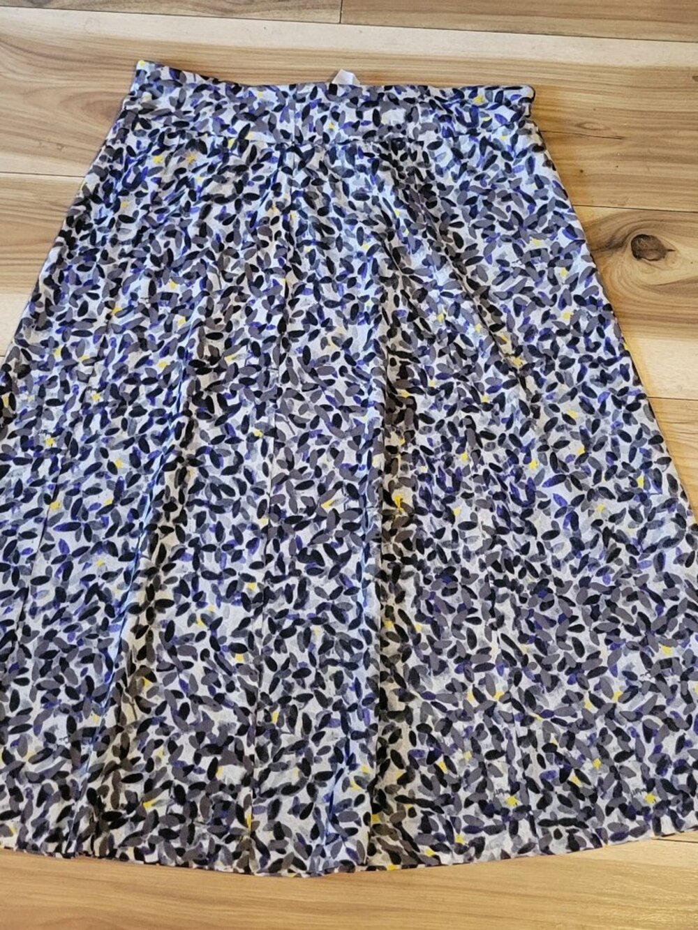 Jones Wear Watercolor Floral Midi Skirt Purple Grey Yellow Abstract Print A Line
